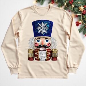 Christmas T-shirt Faux Rhinestone Nutcracker Sparkle Effect S M L XL Tan